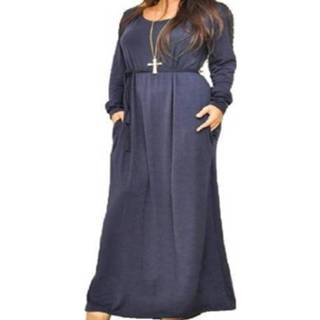 👉 Lange jurk marineblauw s active met losse riem, mouwen, ronde hals, maat: (marineblauw)