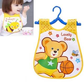 👉 Slab gele plastic active baby's kinderen 5 STKS Verstelbare Slabbetjes Waterdichte Lunch Voeden Baby Cartoon Doek Schort (Gele beer)