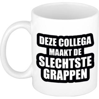 👉 Koffiemok wit volwassenen De slechtste grappen / theebeker - kantoorhumor cadeau collega