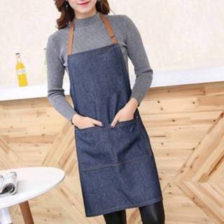👉 Schort blauwe blauw active Mouwloze denim halster keukenoveralls, maat: 71x65cm (blauw)