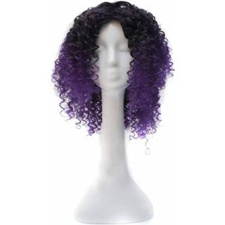 👉 Pruik paars klein active vrouwen T191006 Europese en Amerikaanse hoofddeksel met kort krullend haar voor (paars)