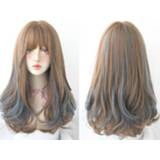 👉 Pruik blauw active vrouwen Vrouwelijk Lang Haar Highlighting Gradiënt Grote Golf Cover Comfortabel Natuurlijk Volledig Schouder (Honing Thee Pick Haze 53CM)