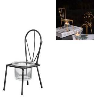 👉 Smeedijzer zwart active 2 STUKS smeedijzeren stoelvormige kandelaar decoratie romantische kaarslicht tafeldecoratie, stijl: D (zwart)
