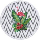 👉 Strandlaken active Ronde Zonbeschermingsdoek Sneldrogende strandmat met kwastjes, Afmeting: 150 x cm (Flamingo 1)