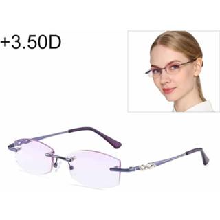 👉 Paarse active vrouwen Dames randloze strass bijgesneden verziend bril, + 3.50D