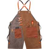 👉 Schort grijs gele active Denim Kapper Melk Thee Winkel Ober Overalls (grijs-gele haakband)