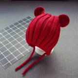 👉 Muts rood active baby's 2 STKS Herfst en Winter Baby Gehoorbescherming Gebreide Wollen Cartoon Dier Oor Styling Cap (Rood)