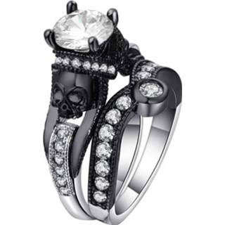 👉 Ringmat wit active 2 STKS Skull Ring Punk Style Mode-sieraden, Ringmaat: 11 (Wit)