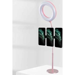 👉 Mobiele telefoon active Live-uitzending Invullicht Selfie Light Magnetische houder voor telefoon, stijl: versie met drie telefoons (roségoud)