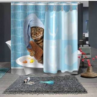 👉 Douchegordijn polyester active Funny Cat Series Afdrukken Waterdicht Meeldauw Douchegordijn, Afmeting: 150x180cm (GJRX-278)