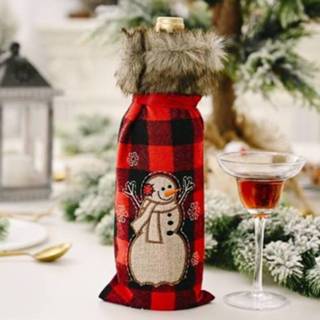 👉 Wijnset rode active 4 STUKS Decoraties Rooster Home Kerst Champagne Wijnfles Set (Sneeuwpop)