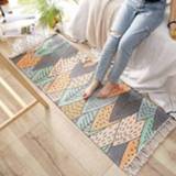 👉 Kwast antislip active Handgeweven kwastjes katoenen textuur lang strook nachtkastje voor thuis, afmeting: 60× 180 cm (Sunny Forest)