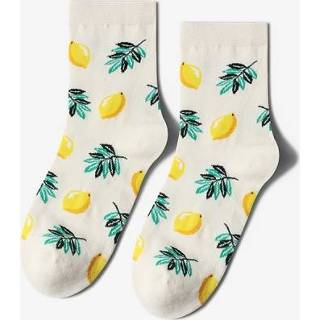 👉 Sokken beige active vrouwen Tropical Fruit Pattern Personality Trend Tube Dames Katoenen (Beige lemon)