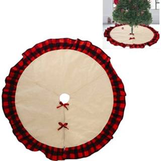 👉 Kerstboom rood zwart linnen active Kerstdecoratie Producten Geruite Doek Rand Boom Rok Bodem Schort (Rood en Trim)