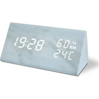 👉 Klok wit marmer active LED Elektronische Geluidscontrole Wekker Vochtigheid Driehoek Patroon