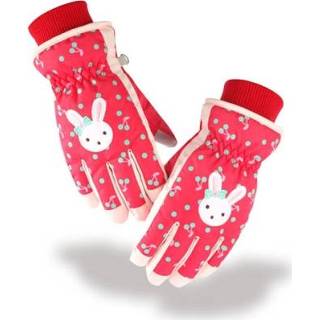 👉 Handschoenen rood l active kinderen Cartoon Bow Rabbit Pattern Ski Winddichte Waterdichte Warme Katoenen Handschoenen, Kleur: (L)