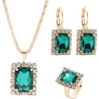 Kristalketting groen active vrouwen Vierkante kristallen ketting oorbellen ring voor sieraden sets (groen)