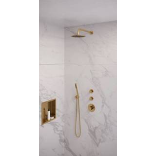 👉 Handdouche goud Regendoucheset Inbouw Brauer Gold Edition Thermostatisch 20 cm met Gebogen Wandarm en Staaf Losse Stopkranen Geborsteld 8720359365125