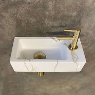 👉 Fonteinset carrara messing goud keramiek rechthoek rinka rechts Boss & Wessing 36x18x9 cm Geborsteld 8719304918745