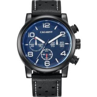 👉 Quartz horloge blauw zwart PU active mannen CAGARNY 6829 Life waterdichte ronde wijzerplaat legering mode heren met lederen band (donkerblauw + zwart)