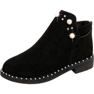 👉 Grijs parel suede 35 active vrouwen Vrouwelijke Flat Casual Dikke Hak Rits Martin Boots, Maat: (Grijs)