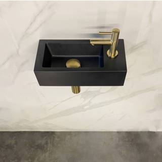 👉 Fonteinset quartz grijs messing goud keramiek rechthoek rinka rechts Boss & Wessing 36x18x9 cm Geborsteld 8719304918721