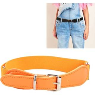 👉 Elastische riem oranje polyester PU active kinderen 2 STKS + lederen vierkante pin gesp verstelbare riem, lengte: 65cm (oranje)