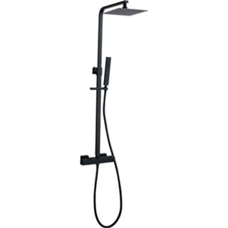 👉 Handdouche zwart mat messing thermostatisch square opbouw greep keramisch vierkant Regendoucheset Boss & Wessing met 8719304917397