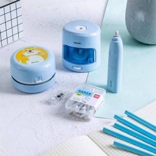 👉 Pencil blauw active Deli Student Electric Stationery Set Desktop Cleaner / Eraser Sharpener (Blue)