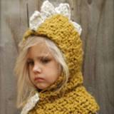 👉 Dinosaurus kaki active kinderen Herfst en Winter Vorm Wollen Muts Verdikte Warme Gehoorbescherming Sjaal Gebreide (Kaki)