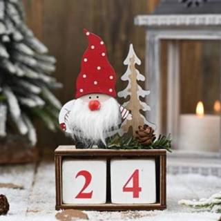 👉 Kalender houten active Kerst Dennenappel Ornamenten Decoratieve Aftellen (Red Hat)
