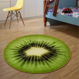 👉 Tapijt kristal fluweel antislip active Diameter 60cm Fruitpatroon Rond Kamer Mat (Kiwi)