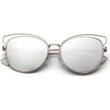 👉 Metalen montuur zilverkleurig wit active Cat Eye-zonnebril met (lenskleur: montuur, kwik, montuurkleur: montuur)