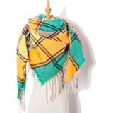 👉 Wintersjaal geel active vrouwen Herfst en winter sjaal met franjes Plaid vierkante Verdikking damessjaal, maat: 145cm (LS-01 geel)