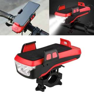 👉 Claxon rood active USB Opladen Fietslicht Voorste Stuur Led Licht, Met Houder&Elektrische Claxon, 4000 mAh Batterij (Rood)