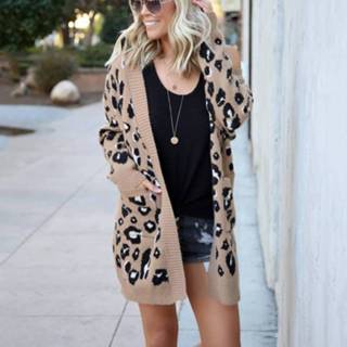 👉 Gebreide trui kaki XL active Mode Leopard Cardigan (Kleur: Khaki Maat: XL)