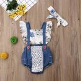 👉 Zonnebloem blauw active peuters baby's meisjes Peuter Baby Bloem Kant Romper Jumpsuit Outfit Sunsuit Kleding (Jean Blauw)