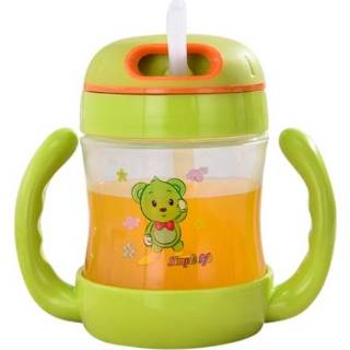 👉 Plastic drinkbeker groen PP active baby's kinderen Baby Rietje Cup Cartoon Infant Training Met Handvat, Capaciteit: 240 ml (Groen)