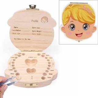 👉 Opbergdoos geel houten active baby's meisjes 3 STKS Baby Tanden Doos Organisator Melk Opbergdoos, Taal: Russisch (Kroon meisje geel)