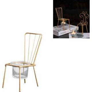 👉 Smeedijzer goud active 2 STUKS smeedijzeren stoelvormige kandelaar decoratie romantische kaarslicht tafeldecoratie, stijl: C (goud)