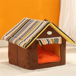 👉 Hondenhuisje s active Afneembaar, wasbaar hondenhuis Warm, zacht huisvormig bed met kussen voor hondenkat, maat: (koffie)