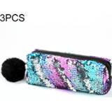 👉 Paillet blauw zilver active meisjes 3 STKS Omkeerbare Pailletten Etui voor Schoolbenodigdheden Super Grote Briefpapier Gift Magische Make-up Tas (Magic Blue + Zilver)