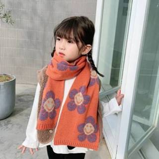 👉 Sjaal oranje active kinderen Winter smiley jacquard patroon gebreide wollen warme sjaal, maat: 130 x 23 cm (oranje)