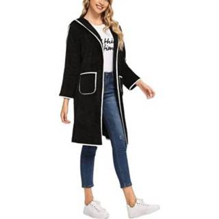 👉 Vest zwart s active vrouwen Dames losse en dunne dubbelzijdige fleece kleuraanpassing lange mouwen halflange jas (kleur: maat: S)