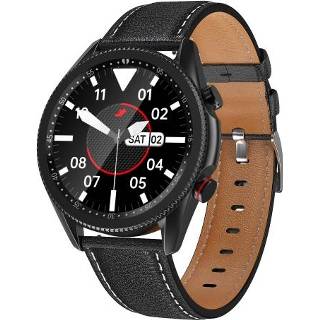 👉 Smartwatch zwart active M98 1,28 inch IPS kleurenscherm IP67 waterdicht smartwatch, ondersteuning slaapmonitor / hartslagmeter Bluetooth-oproep, stijl: lederen band (zwart)