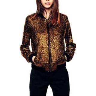 👉 Goud m active vrouwen Dames Wild Casual Sequin Jacket Short Coat (Kleur: Maat: M)