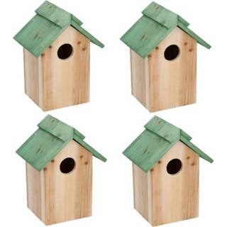 👉 Vogelhuisje groen houten 4x vogelhuisje/nestkastje met dak 24 cm