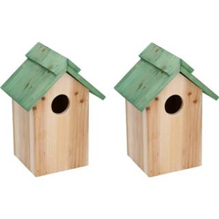 👉 Vogelhuisje groen houten 2x vogelhuisje/nestkastje met dak 24 cm