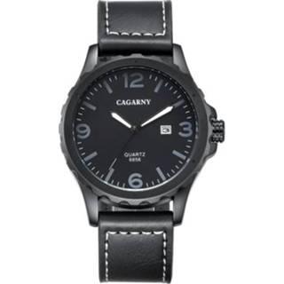 👉 Quartz horloge zwart active CAGARNY 6856 Fashion met lederen band (zwart)