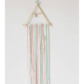 👉 Kwast groen houten active letters driehoek veer wandtapijten wanddecoratie hanger (groen)